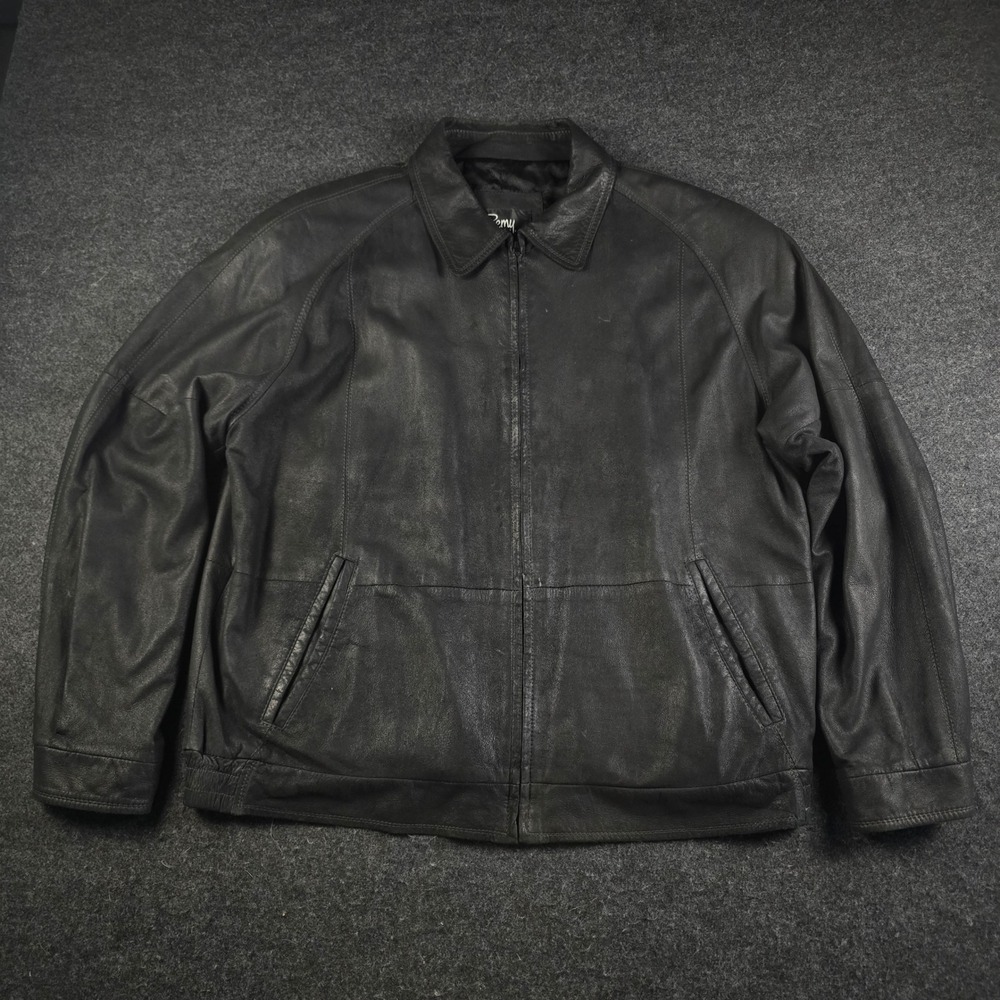 Remy Leather Black Full Zip Bomber Jacket Made in USA Butter Soft Men's 44